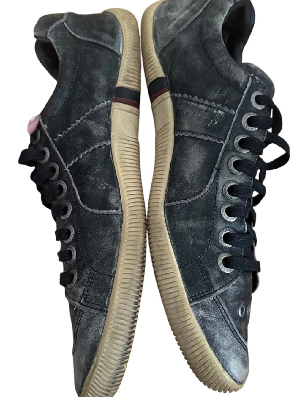 Osklen Riva Shoes Sneakers Mens Sz 8.5 Leather Distressed Black Gray